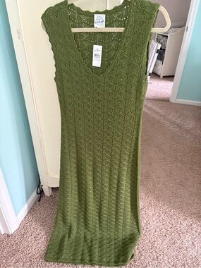 LOFT Beach Olive Knit Sleeveless V-Neck Dress